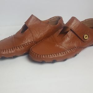 Coffee Leather Shoes Cowhide Chic Casual